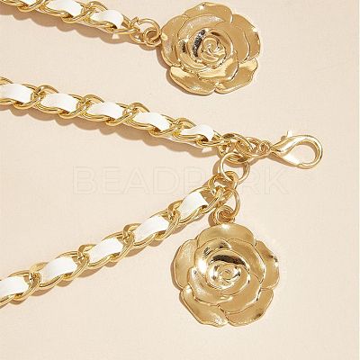 Alloy with Imitation Leather Flower Charm Chain Belts for Women FS-WGDE2E1-02-1