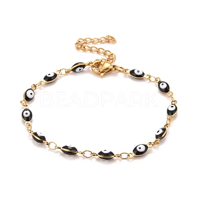 Enamel Horse Eye Link Chains Bracelet BJEW-P271-05G-1