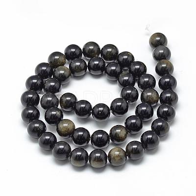 Natural Golden Sheen Obsidian Beads Strands G-R446-4mm-22-1
