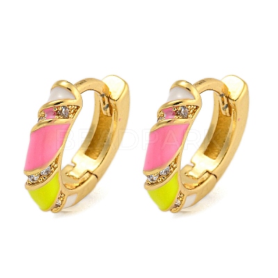 Rack Plating Brass Micro Pave Clear Cubic Zirconia & Enamel Hoop Earrings for Women EJEW-G410-53G-1