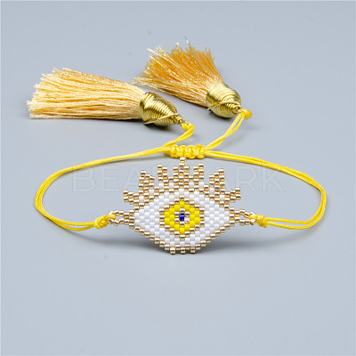 Bohemian Style Evil Eye Glass Seed Beaded Link Bracelets AD1534-5-1