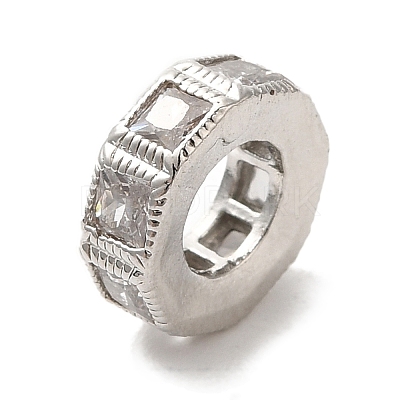 Octagon Brass Micro Pave Cubic Zirconia European Beads KK-C072-20P-1
