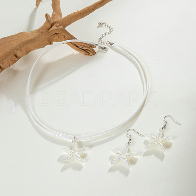 Bohemian Imitation Leather Cord Necklaces & Alloy Dangle Earring Sets FS-WG3325C-01-1