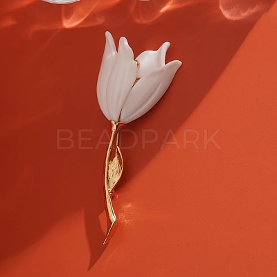 White Champaca Alloy Resin Brooch for Backpack Clothes PW-WGA49BC-01-1