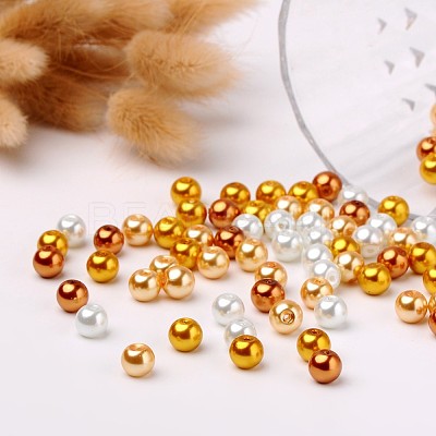 Caramel Mix Pearlized Glass Pearl Beads HY-X006-8mm-02-1