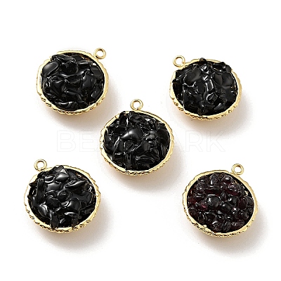 Natural Black Onyx Chip Pendants KK-C242-05G-10-1