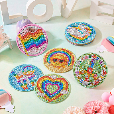 DIY Diamond Painting Rainbow Theme Cup Mat Kits DIAM-TAC0001-02-1