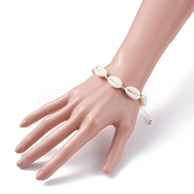 Natural Cowrie Shell Braided Bead Bracelet for Women BJEW-TA00044-01-1