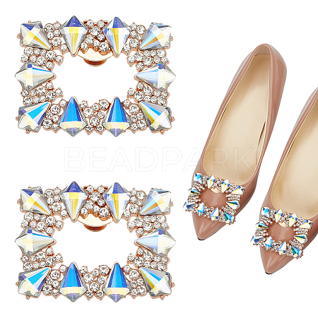 2Pcs Alloy & Glass Shoe Buckle Clips AJEW-WR0002-33-1