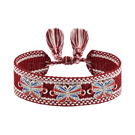 Butterfly Adjustable Polyester & Alloy & Resin Enamel & Rhinestone Slider Bracelets FS-WG9985D-08-1