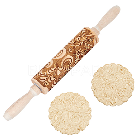 Phoenix Tail Flower Print Wood Rolling Pin WH-WG16496-01-1