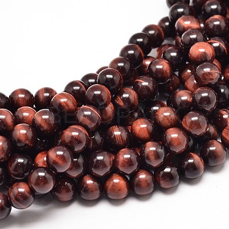 Natural Red Tiger Eye Round Bead Strands X-G-P072-52-6mm-1