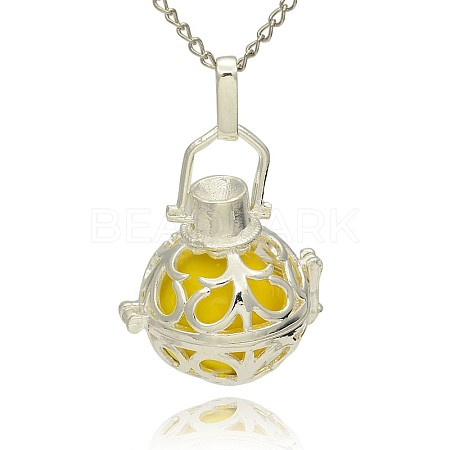 Silver Color Plated Brass Hollow Round Cage Pendants KK-J235-08S-1