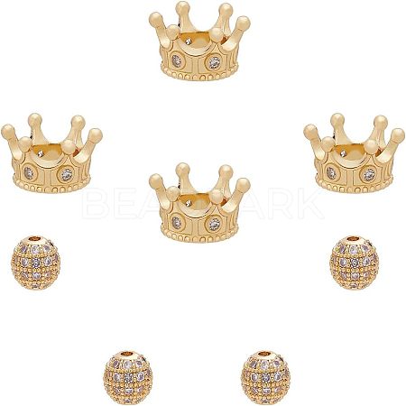 CHGCRAFT 8Pcs 2 Styles CZ Brass Micro Pave Grade AAA Cubic Zirconia Beads KK-CA0001-38G-1