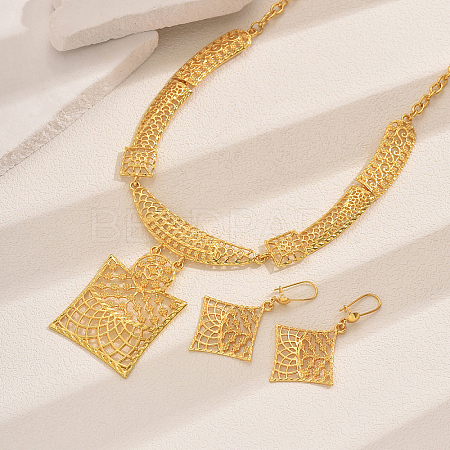 Vintage Alloy Hollow Square Pendant Necklace & Earrings Sets for Women OH7924-1