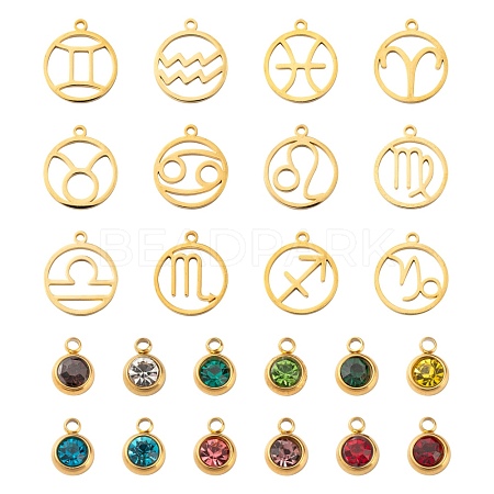 24Pcs 12 Colors 303 Stainless Steel Rhinestone Charms STAS-LS0001-30-1