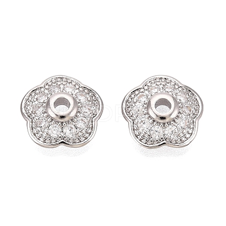 Brass Micro Pave Clear Cubic Zirconia Bead Caps KK-Q071-15P-02-1
