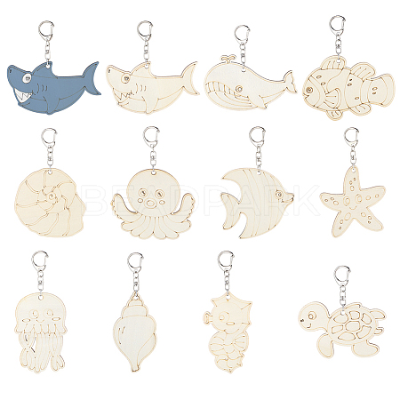 44Pcs 11 Style Wood Pendant Decorations HJEW-PH02316-1