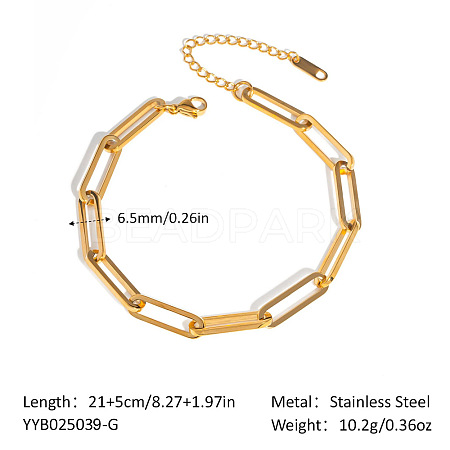 European Style 304 Stainless Steel Paperclip Chains Bracelet for Women HM2215-11-1
