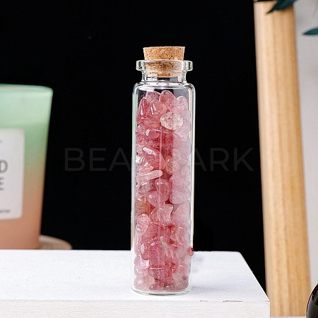 Synthetic Strawberry Quartz Chips in a Glass Bottle with Cork Cover PW-WG28850-01-1