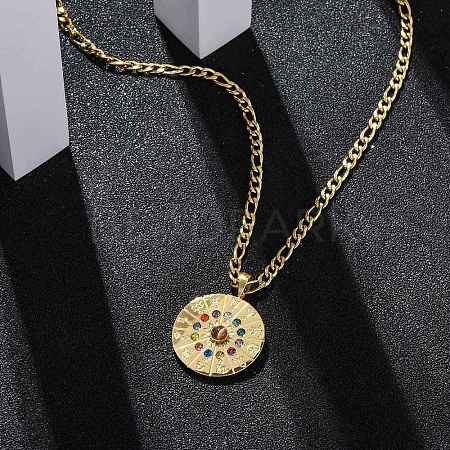 304 Stainless Steel Colorful Rhinestone Zodiac Pendant Necklaces for Women NJEW-U032-02G-1