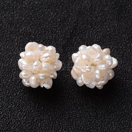 Round Handmad Natural Cultured Freshwater Pearl Cluster Beads X-PEAR-I002-01-1