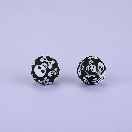 Printed Round Silicone Focal Beads SI-JX0056A-14-1