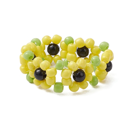 Flower Glass Stretch Rings for Women RJEW-JR00769-1