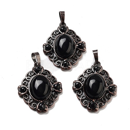 Natural Obsidian Rhombus Pendants G-K363-02R-20-1