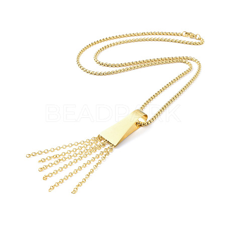 Ion Plating(IP) 304 Stainless Steel Trapezoid with Tassel Pendant Necklace with Box Chains for Women NJEW-B087-06G-1