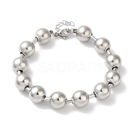 304 Stainless Steel Beads Ball Chain Bracelets for Women BJEW-B092-01C-P-1