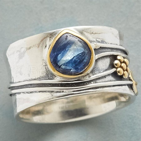 Teardrop & Flower & Leaf Pattern Alloy with Glass Finger Rings FS-WG58DE6-02-1