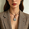 Bohemian Alloy Resin Floral Teardrop Pendant Waxed Leather Cord Necklaces for Women WG78C8D-01-1