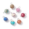 Dyed Natural Imperial Jasper Round Connector Charms PALLOY-JF04248-01-1