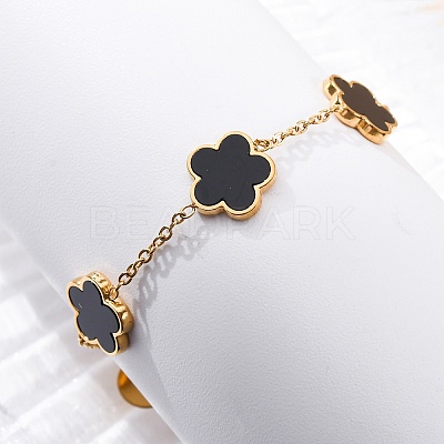 Flower Resin Link Chain Bracelets BJEW-K247-01G-03-1