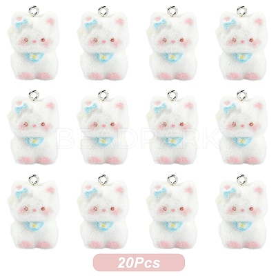 Cat Shape Flocky Opaque Resin Pendants RESI-YWC0002-04B-1