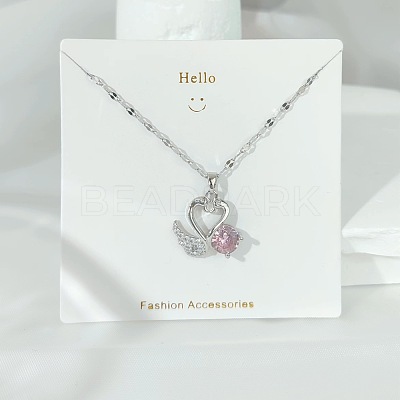 304 Stainless Steel Pave Pink and Clear Cubic Zirconia Pendant Necklaces FS-WGACF2A-02-1
