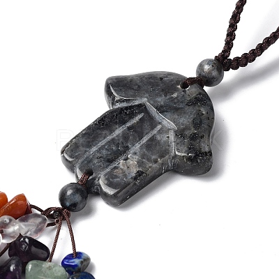 Hamsa Hand/Hand of Miriam Natural Labradorite Pendant Decorations HJEW-R127-02F-1