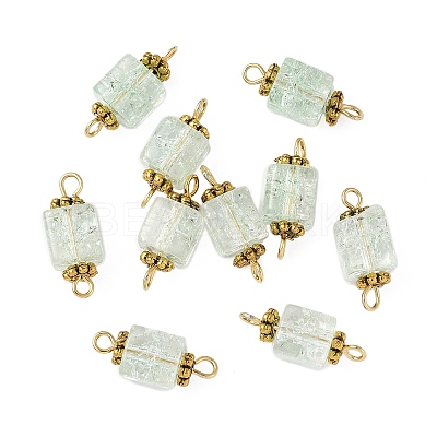 10Pcs Transparent Crackled Glass Cube Connector Charms PALLOY-JF03945-1