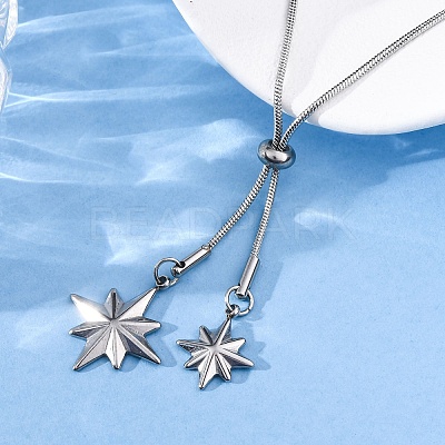 304 Stainless Steel Star Lariat Slider Necklaces NJEW-R026-14P-1