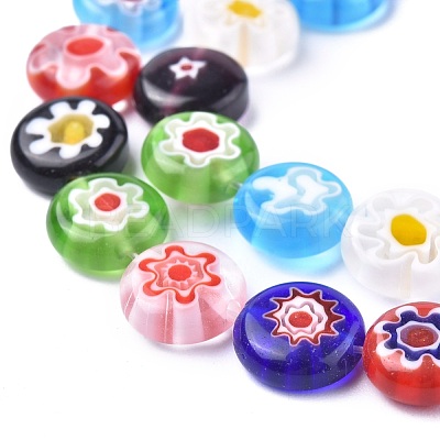 Flat Round Handmade Millefiori Glass Beads LK-R004-53-1