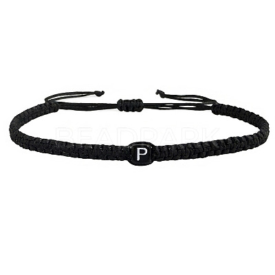 Adjustable Handmade Woven Waxed Cord Braided Bracelets with Acrylic Letter Beads LS-OI4298-16-1