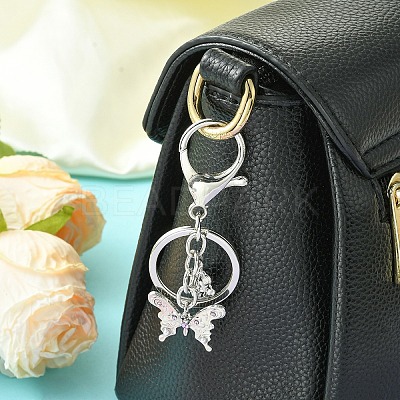 Alloy Rhineston and ABS Plastic Pearl Keychain KEYC-YW00028-01-1