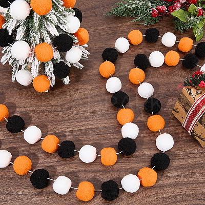 4Pcs Pom Pom Ball with Polyester Cord Hanging Banners AJEW-CP0009-76A-1