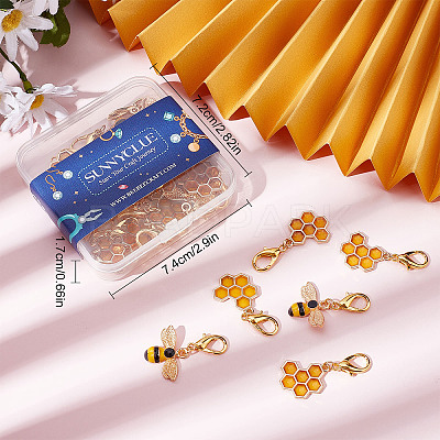 40Pcs 2 Style Alloy Enamel Honeycomb & Bees Pendant Decorations HJEW-SC0001-21-1