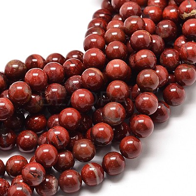 Natural Red Jasper Round Bead Strands G-P072-19-4mm-1