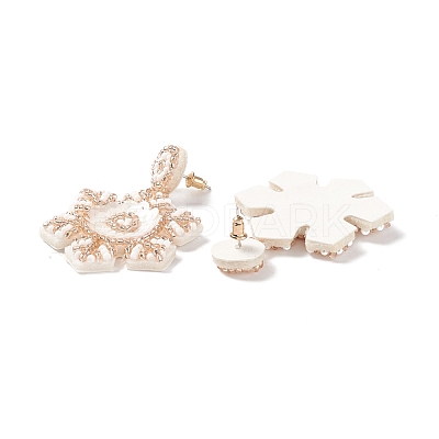 Christmas Snowflake Glass Seed Braided Dangle Stud Earrings EJEW-B011-01A-1