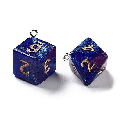 7 Styles Opaque Resin Polyhedral Dice Pendants Set RESI-A029-01U-1
