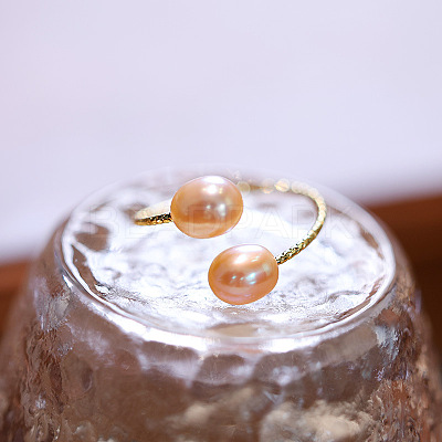 Brass Natural Freshwater Pearl Oval Beaded Cuff Rings WG91F01-03-1