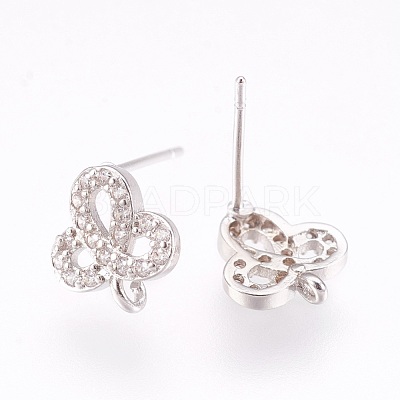 Brass Micro Pave Cubic Zirconia Stud Earring Findings KK-F753-03P-RS-1